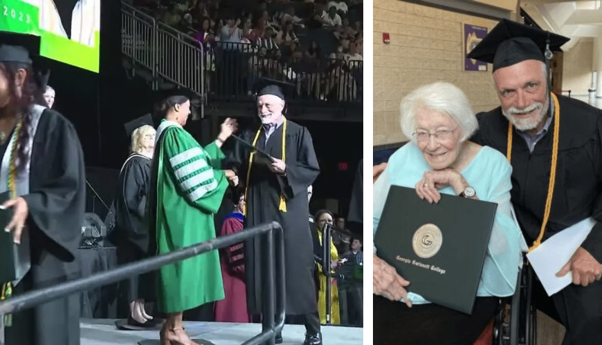 72-Year-Old Man Graduates College with 99-Year-Old Mom in Attendance